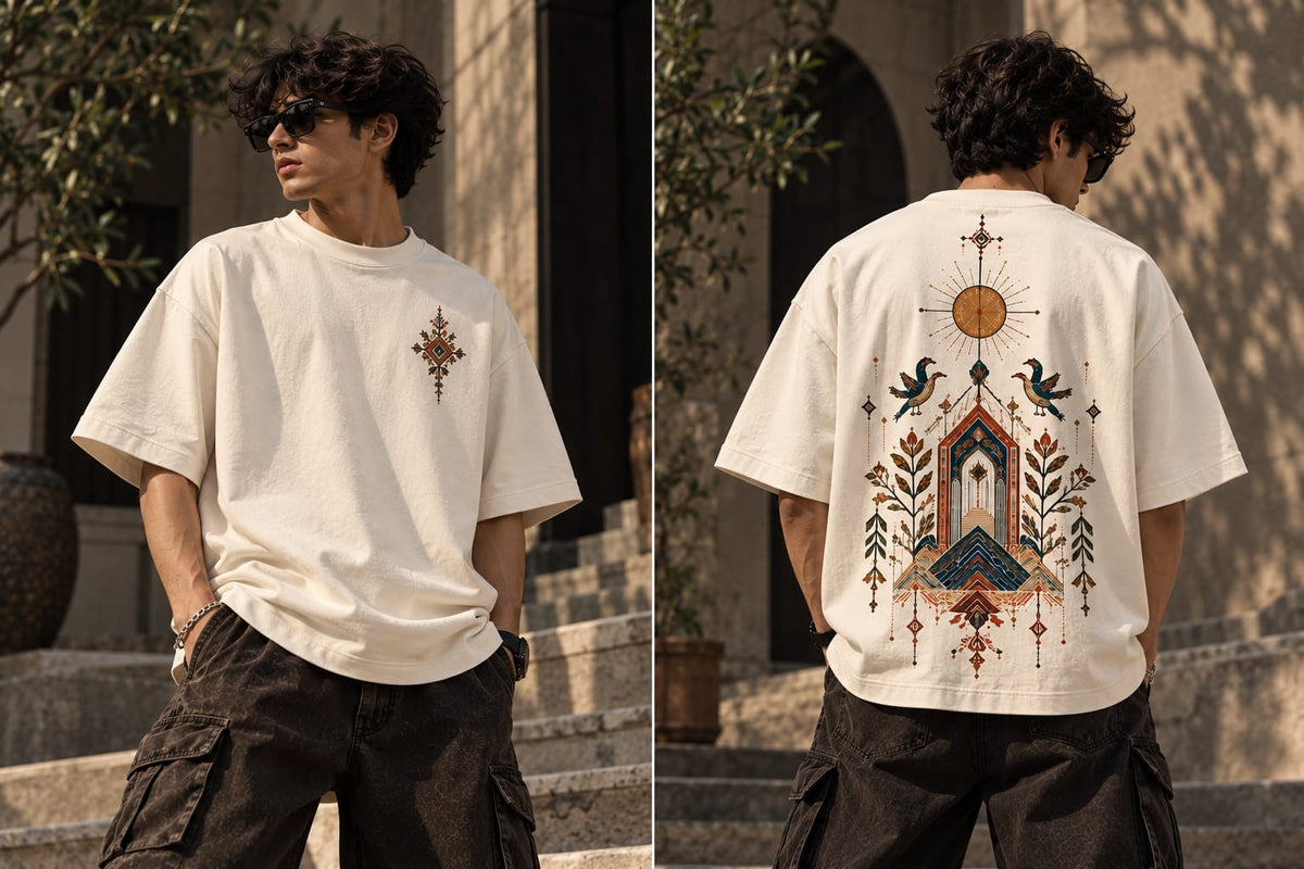 Folk Temple Oversized T-Shirt — Off White