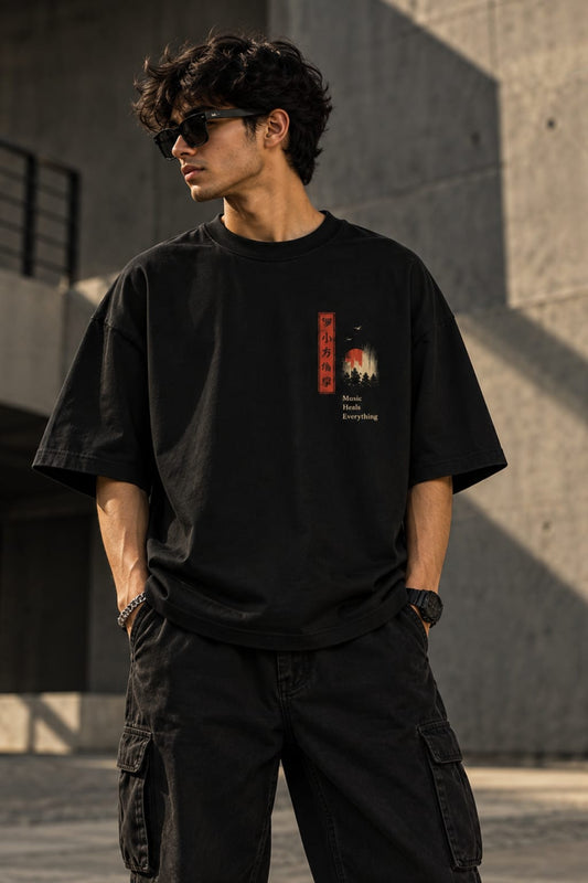 Music Heals Oversized T-Shirt — Black