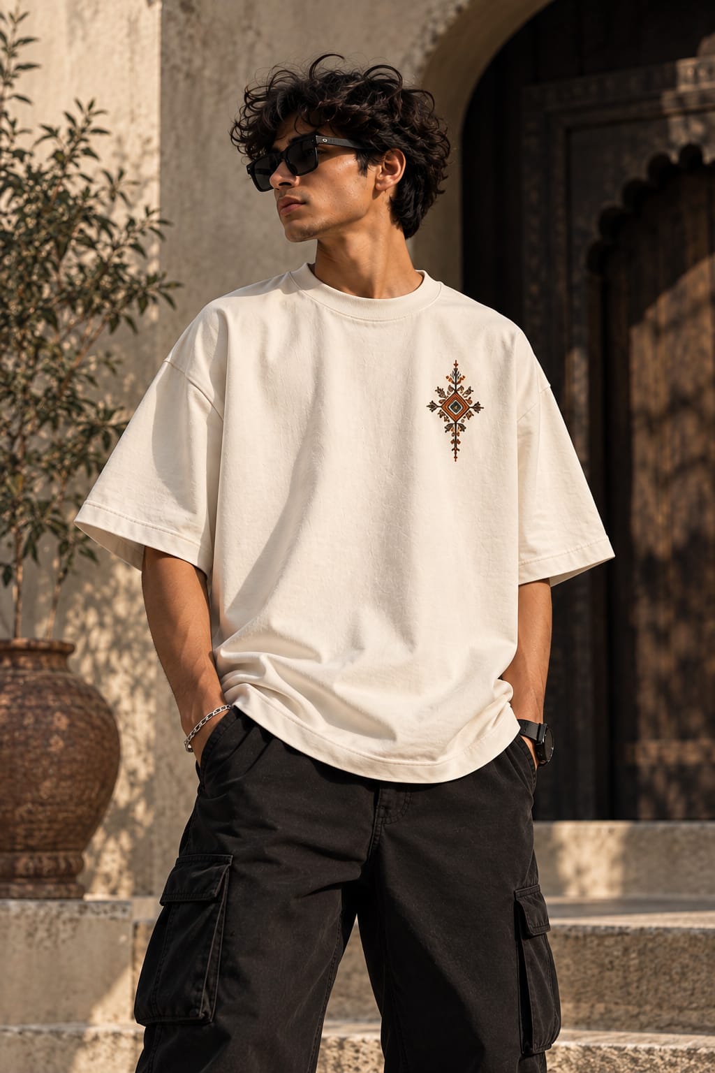Folk Temple Oversized T-Shirt — Off White