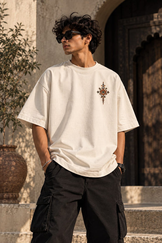 Folk Temple Oversized T-Shirt — Off White