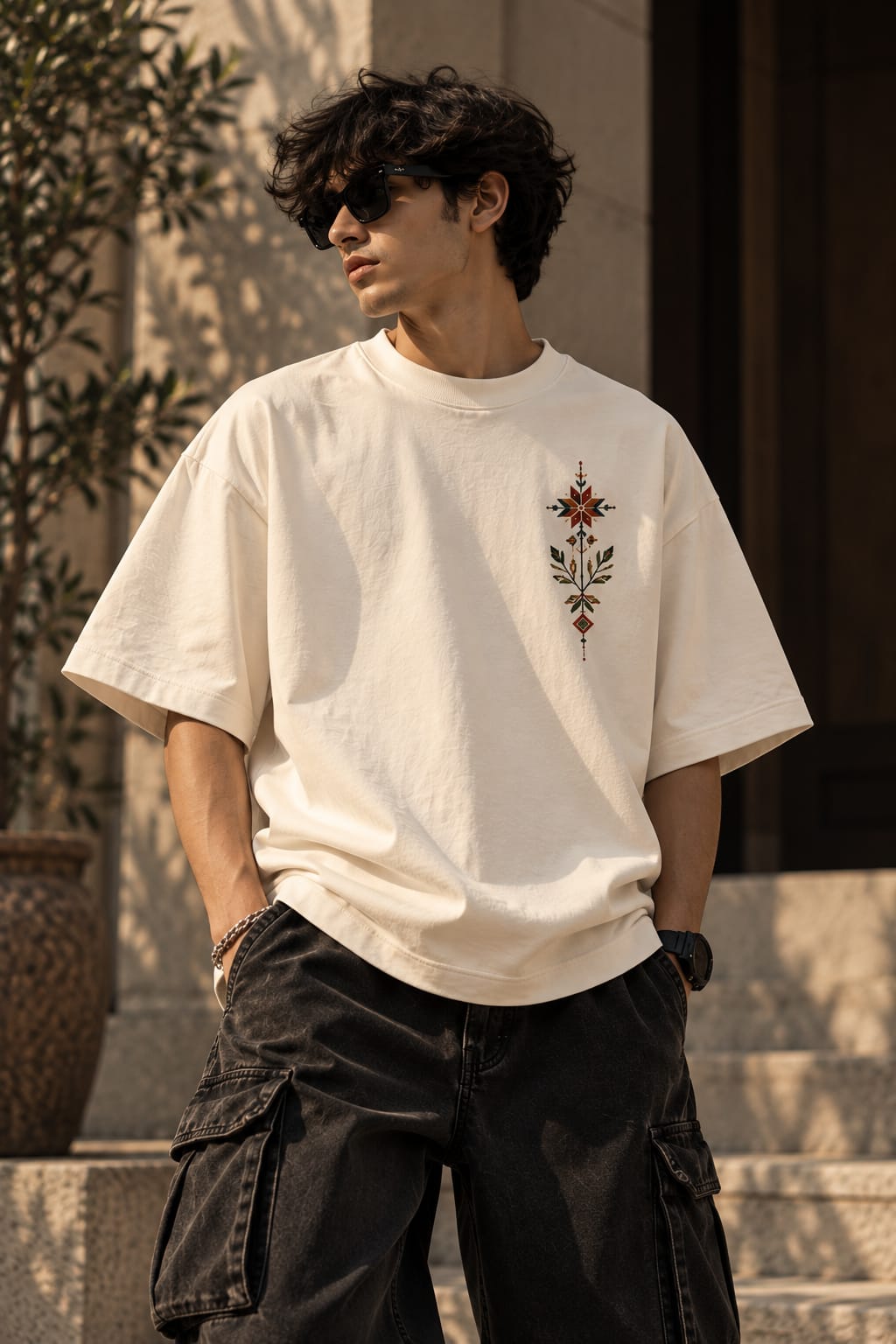 Folk Bloom Oversized T-Shirt — Off White