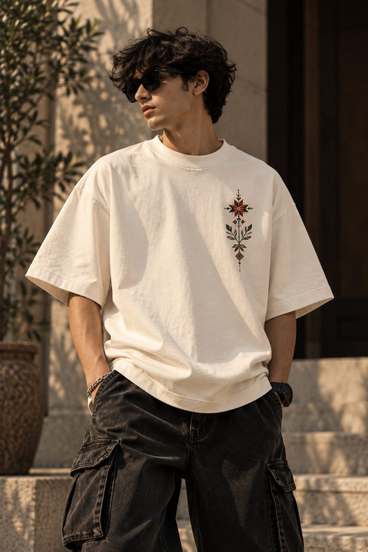 Folk Bloom Oversized T-Shirt — Off White