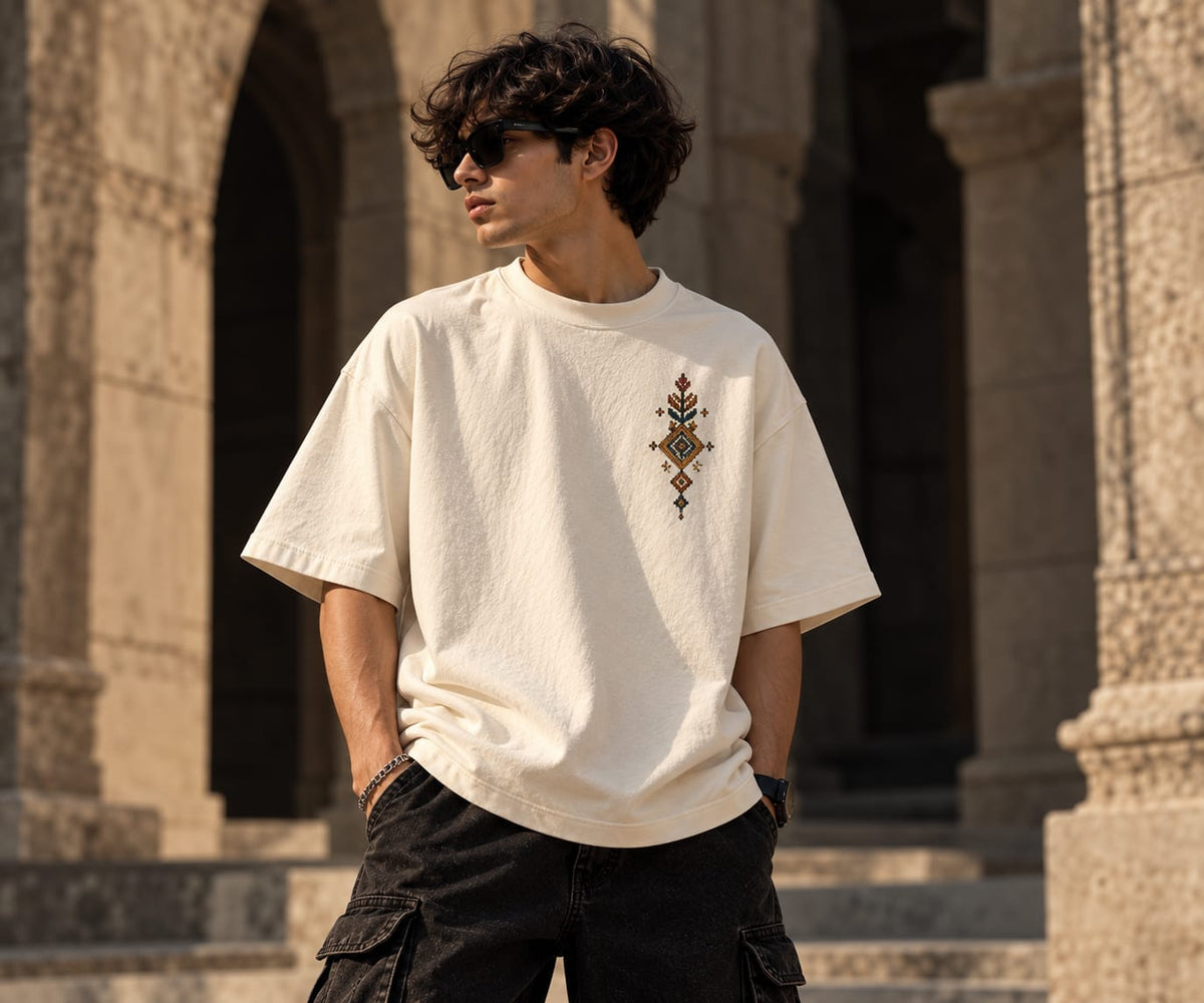 Folk Heritage Oversized T-Shirt — Off White