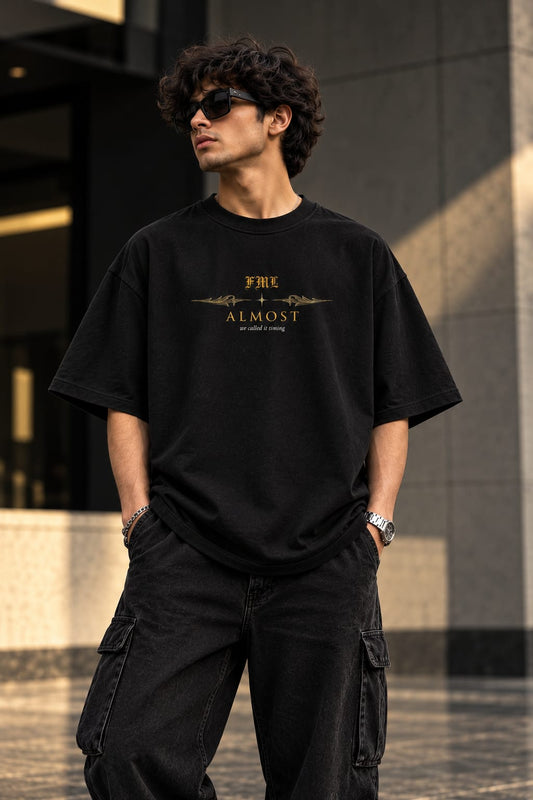 ALMOST Oversized T-Shirt – Premium DTF Graphic Streetwear Tee | Black