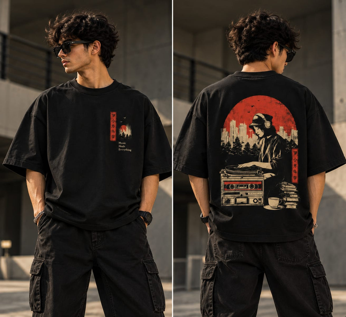 Music Heals Oversized T-Shirt — Black