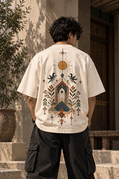 Folk Temple Oversized T-Shirt — Off White