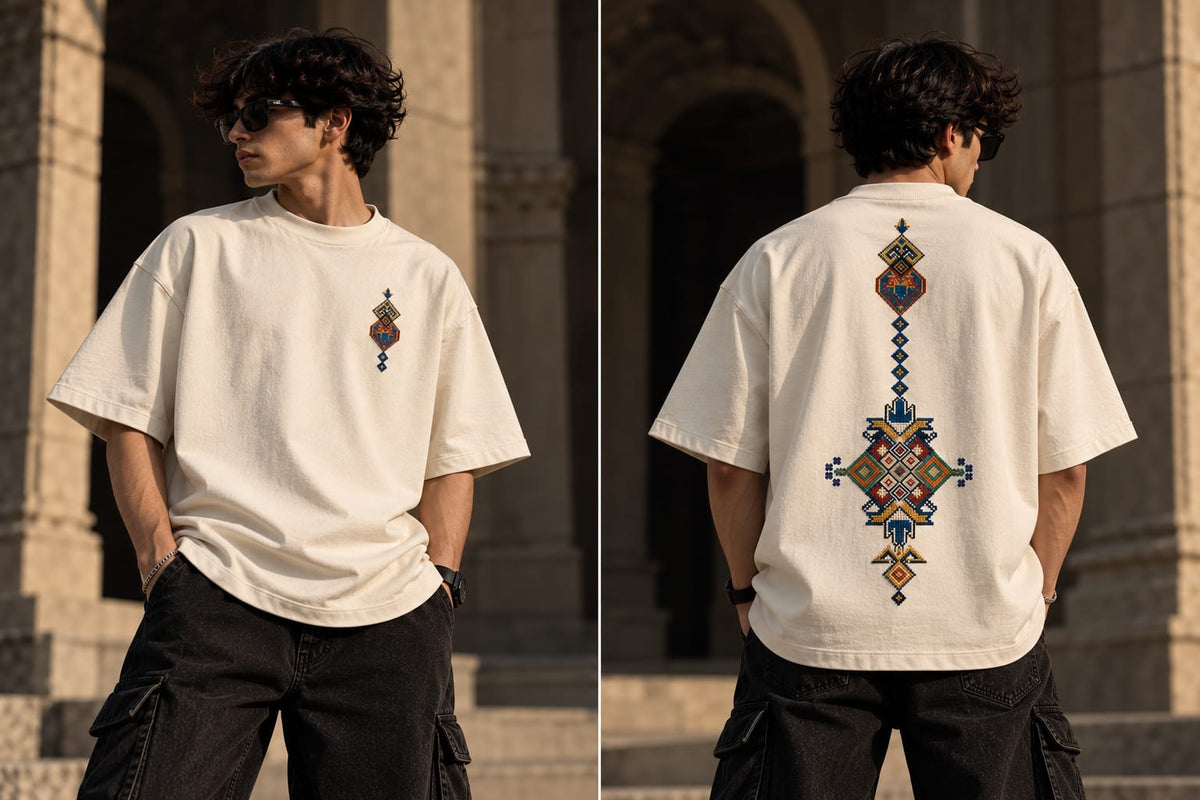 AZTEC Oversized Graphic T-Shirt | Premium Geometric Streetwear – Off White