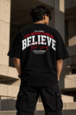 Believe Rise Strong Oversized T-Shirt – Black