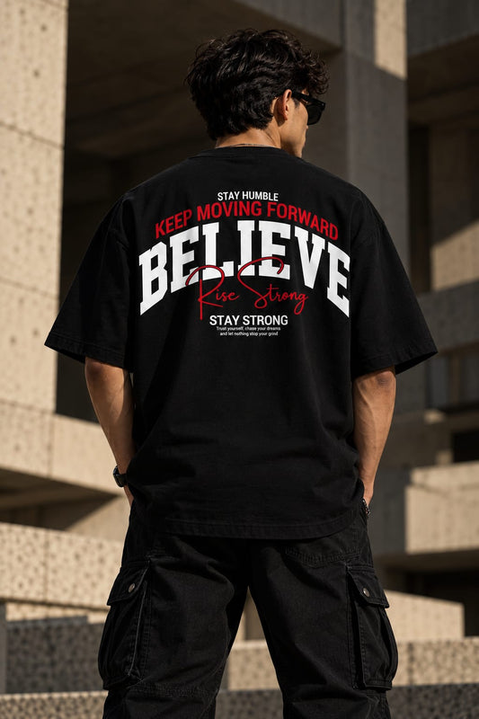 Believe Rise Strong Oversized T-Shirt – Black