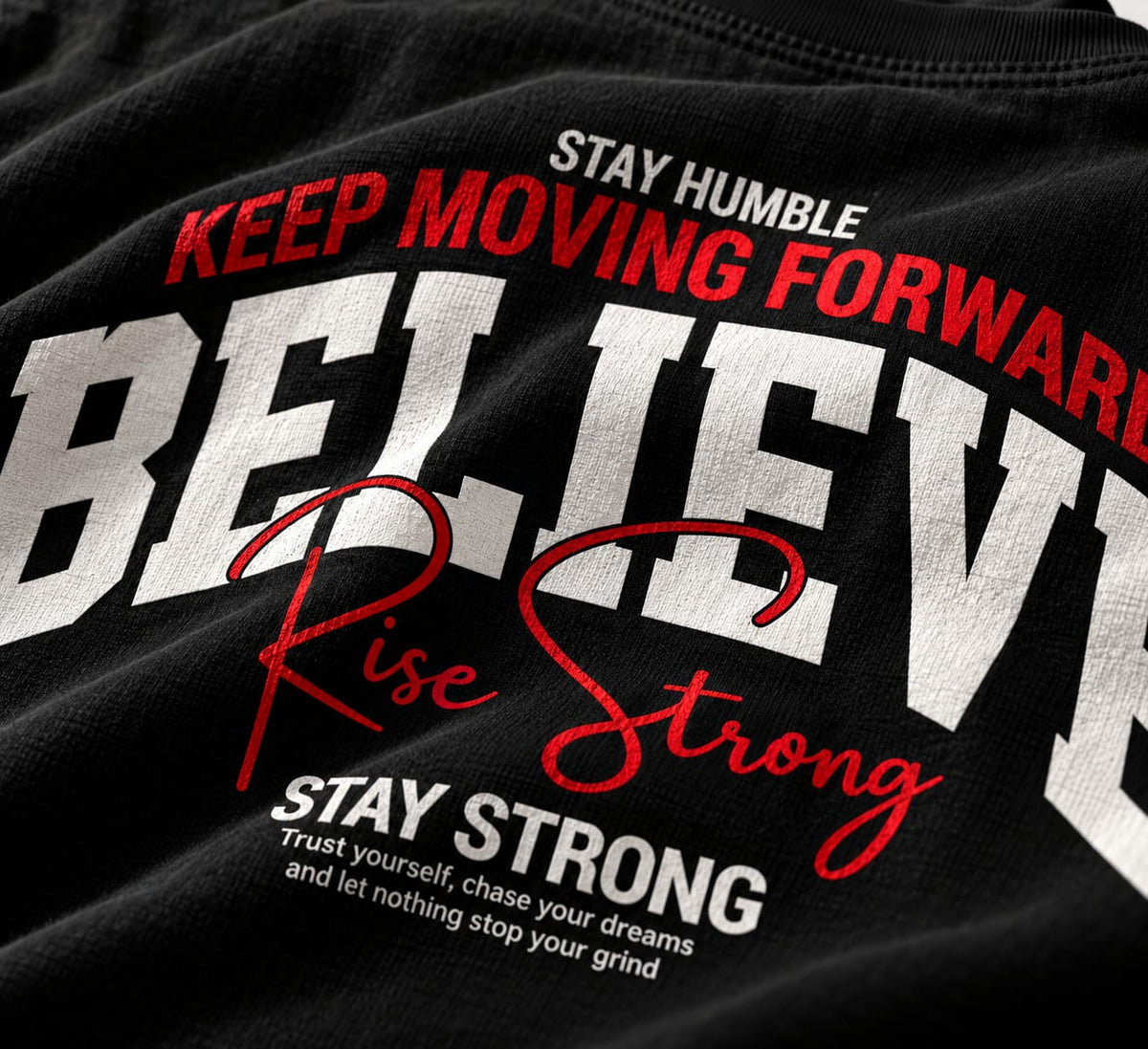 Believe Rise Strong Oversized T-Shirt – Black