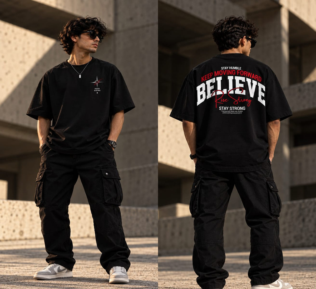Believe Rise Strong Oversized T-Shirt – Black