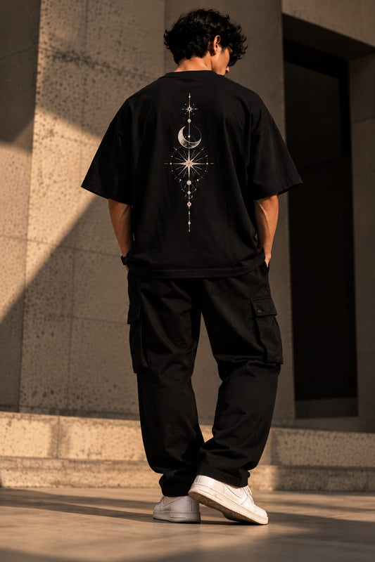 Celestial Compass Oversized T-Shirt — Black