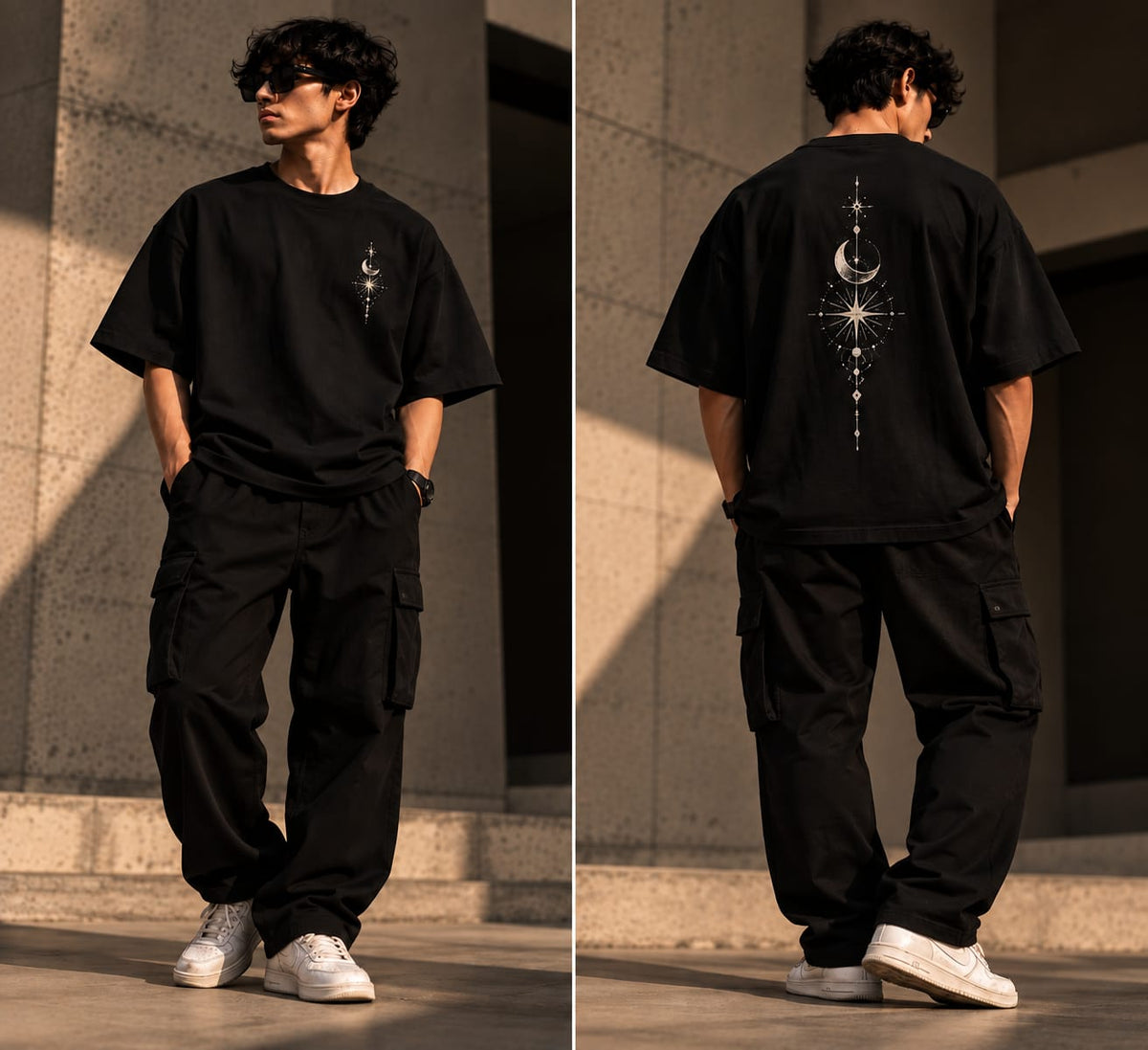 Celestial Compass Oversized T-Shirt — Black