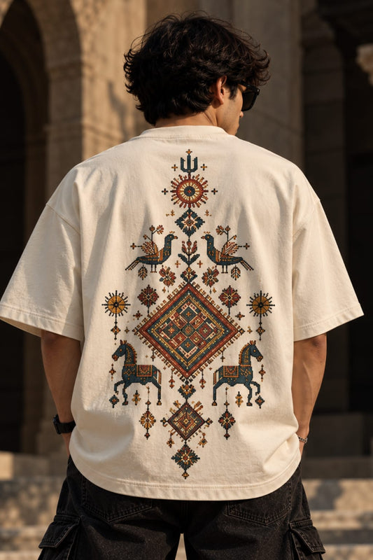 Folk Heritage Oversized T-Shirt — Off White